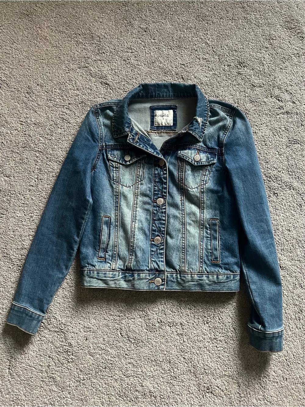 Classic Mudd Denim Jacket Blue Stretch Sleeve Trucker Jean Jacket Size S